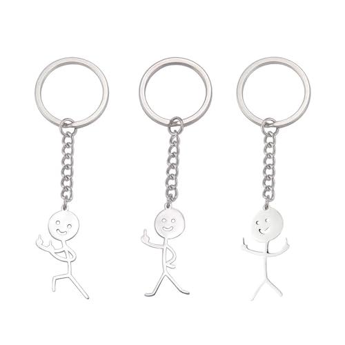 DHWEKU 3 PCS portachiavi divertenti Portachiavi auto divertente - Smiley Face Figurina linguaggio dei segni dito Stickman carino tendenza borsa auto chiave ciondolo coppia regalo portachiavi