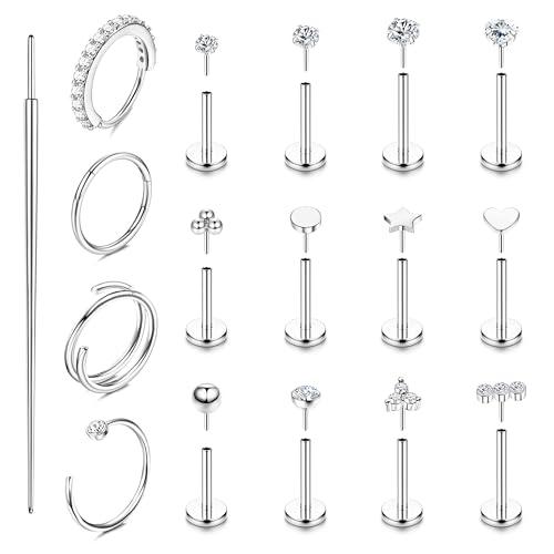 KRFY 16 Pezzi Piercing Orecchio Trago ipoallergenici Piercing Naso Brillantino Acciaio Chirurgico 316L Medusa Septum Helix Labbro Piercing Argento Orecchio 18G