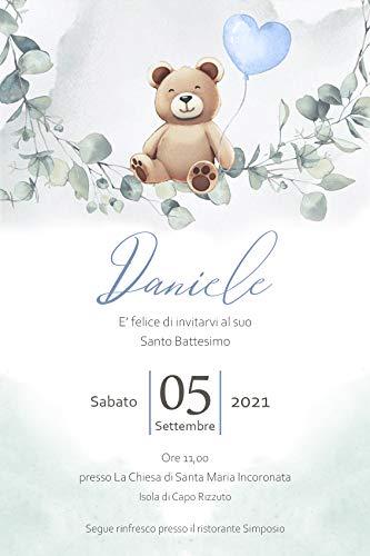 Inviti battesimo orsetto - partecipazioni battesimo bimbo azzurro 10 biglietti 12x18 centimetri
