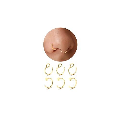 Diamday Piercing Naso Finto Piercing Naso 316L Acciaio Chirurgico Fake Piercing Falso Setto Anello Labbro Orecchio Pancia Falso Corpo Gioielli 22G/20G/18G 6-8mm