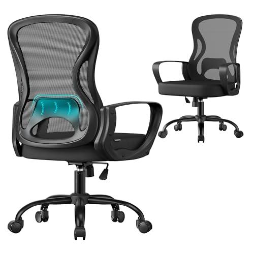 SONGMICS Sedia Ufficio Ergonomica, Sedia Scrivania Girevole in Rete, Supporto Lombare, Funzione Oscillante, Braccioli, Studio Camera da Letto, Nero Inchiostro OBN043BH02