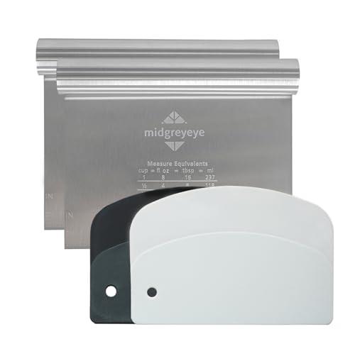Midgreyeye 4 Pezzi Taglia Impasto Con Scala Graduata In Acciaio Inox, Raschietto Per Pasta,tarocco Per Impasti Multiuso,Spatola tagliapasta Per Torte, Pizza, Torte, Dough(15 * 12,5+13,5 * 9,1cm)