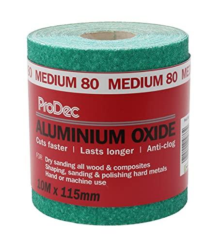 ProDec 10m Rotolo 80 Grana Media Verde Ossido di Alluminio Carta abrasiva per la levigatura di legno, vernice, gesso, stucco, metallo e altro, carta abrasiva larga 115mm