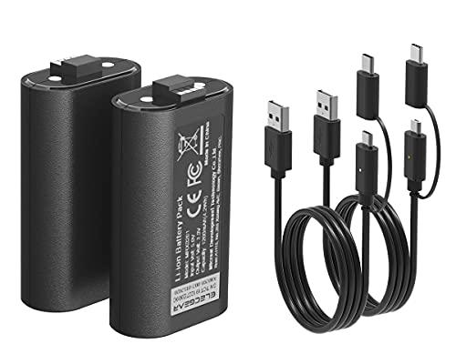 ElecGear Batteria al Litio Ricaricabile per Controller Xbox, 2x 1200mAh Lithium Rechargeable Battery Kit Play e Charge per Xbox Series X/S, Xbox One, Elite Controller con 2x Cavo di Ricarica USB