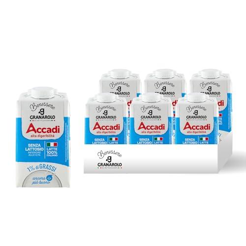 Granarolo, Latte UHT Accadì da 500 ml, 6 Confezioni di Latte 100% Italiano Senza Lattosio e solo 1% di Grassi, Non Appesantisce ed è Ottimo in Qualsiasi Momento della Giornata, Ricca fonte di Calcio
