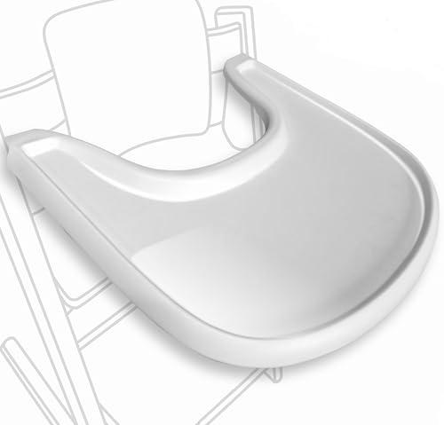 Tavolo per seggiolone compatibile con sedia Stokke Tripp Trapp con potente superficie di aspirazione liscia, design ergonomico curvo, bianco lucido – senza BPA, facile da montare