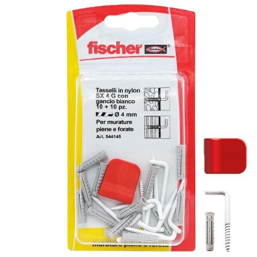 Fischer 10 x Ganci Appendi Quadri Bianco con Tasselli SX 4 G, 10 pz, Gancio  per Cornici Pesanti su Muro, 544145