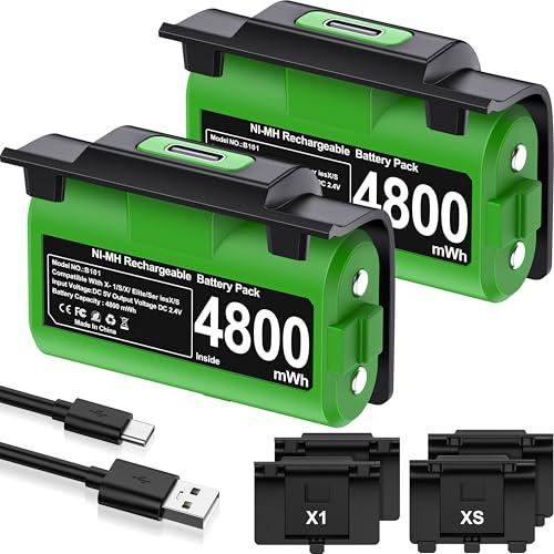 HELLCOOL Batteria per Xbox Controller,2x4800mWh Batteria Ricaricabile con Indicatore LED/4 Copribatterie/Tipo-C,Kit Gioca e Carica per Xbox One/S/X/Elite,Xbox Series S/X Controller
