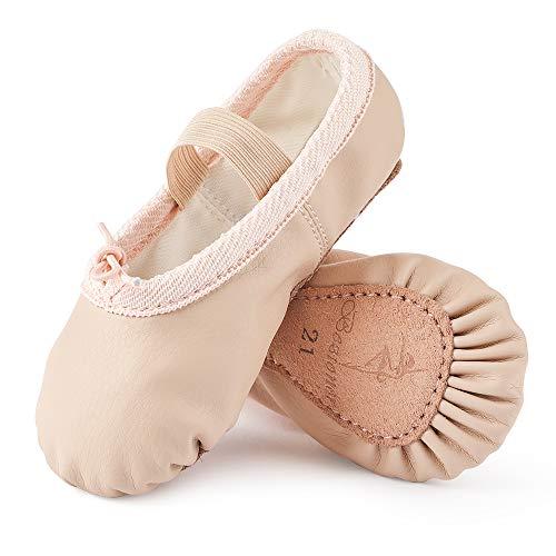 Scarpette da Danza Classica in Pelle Scarpe da Ballerina Ginnastica Ballo Pantofole per Bambina Ragazze e Donna Beige 24