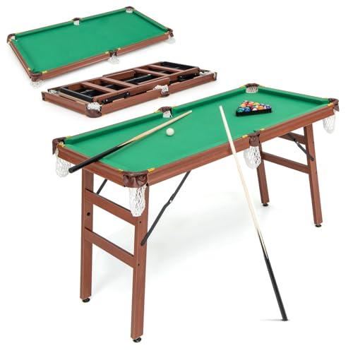 HOMASIS Tavolo da Biliardo Pieghevole, Mini Biliardo Portatile con 2 Tacche, 16 Palline, 2 Gessi, Triangolo, Spazzola, Gambe Regolabili, da Casa, Bar, per Bambini e Adulti, 138 x 67 x 79,5 cm