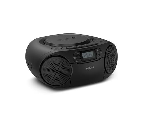 Philips TAZ2500 CD Soundmachine portatile lettore cassette, Radio DAB+/FM, Bluetooth 6.0, Riproduzione USB, Ingresso audio, Boost bassi dinamici, Altoparlanti stereo, Alimentazione CA/Batteria – Nero