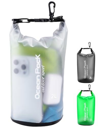 Henrycares Borsa Impermeabile Mare Sacca Dry Bag da 2L, Zaino Impermeabile con Tracolla e Custodia Impermeabile per Cellulare, per Trekking Nuoto Spiaggia Canoa Barca Bici