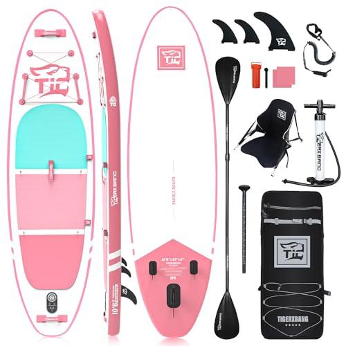 TIGERXBANG Tavola Paddle Surf Gonfiabile 320x82x15cm con Accessori Premium Tavola SUP, Stand Up Paddle per Adulti/Bambini con Pagaia a Doppia Lama, Sedile Kayak, Collezione Defender-Pro Rosa