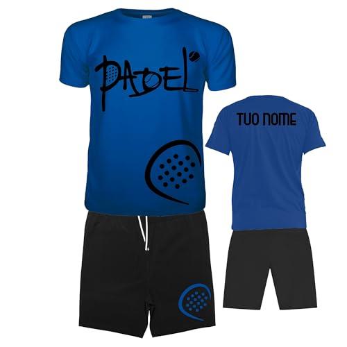 Vestipassioni Completo Padel Uomo Personalizzabile Traspirante composto da Maglia e Pantaloncini Con Tasche, Abbigliamento Padel Made In Italy [S, Blu]