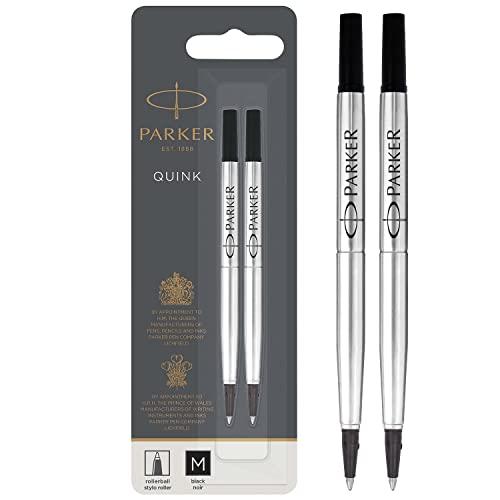 PARKER ricarica per penna roller, punta media, nero, confezione da 2