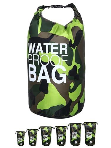 DonDon Dry Bag Borsa Impermeabile da 2l, 5l, 10l, 15l, 20l, 30l con Tracolla - Mimetica 5 Litri