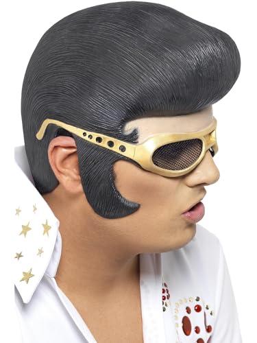 Smiffys Copricapo Elvis, Nero, con capelli e occhiali da sole dorati Halloween