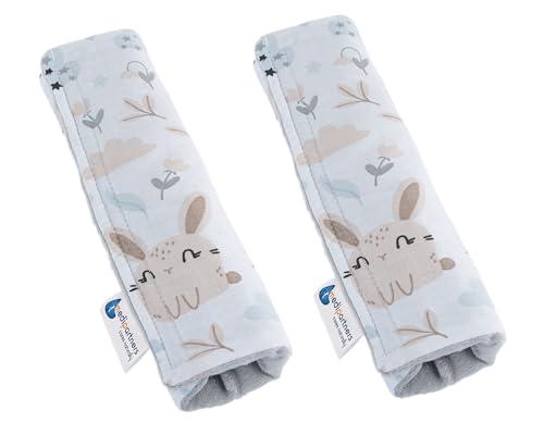 Medi Partners Copri Cintura di Sicurezza 2 Pezzi Auto Copricintura Bambini Car Cuscino 17x22cm 100% Cotone Minky Cinture Kids Copri Seggiolino Protezione (Glade con Minky grigio)