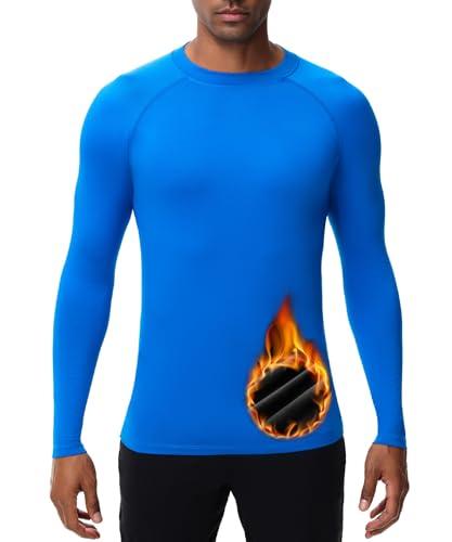 HUGE SPORTS Maglie Termiche da Uomo Invernale Biancheria Intima a Maniche Lunghe ad Asciugatura Rapida per Corsa Ciclismo Sci Blu S