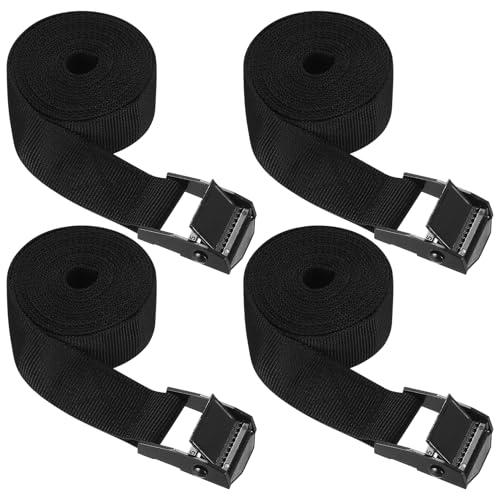 KOXXIAMOQ 4 cinghie di fissaggio nere, 25 mm x 2 m, cinghie regolabili con serratura, per biciclette, auto, moto, campeggio, pacchi bagagli