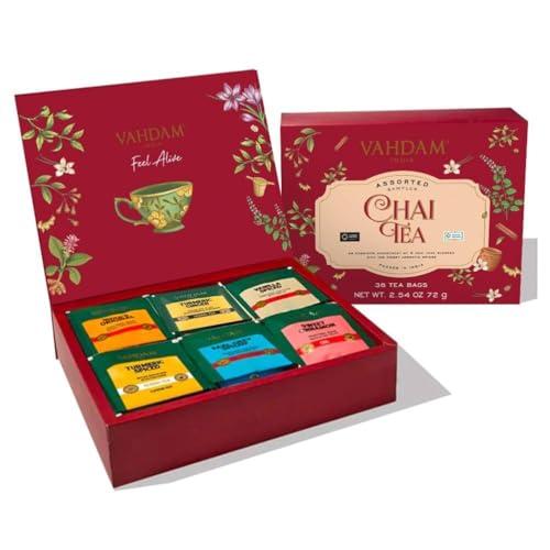 VAHDAM, Confezione Regalo Assortita di Tè Chai (6 Gusti, 36 Bustine) - Senza Caffeina, Senza Glutine, Senza OGM - Scatola per Infusi di con Indiani Masala Chai | Regalo Di Tè Di