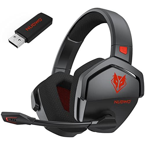 NUBWO G06 Cuffie Gaming Wireless per PC/Ps5/Ps4/NS/Mobile, 2,4GHz Wireless+5.3 Bluetooth,Cuffie Wireless con Microfono 7.1 Qualità Audio Senza Perdita di Bassa Latenza, Durata di Oltre 100+ Ore -Rosso