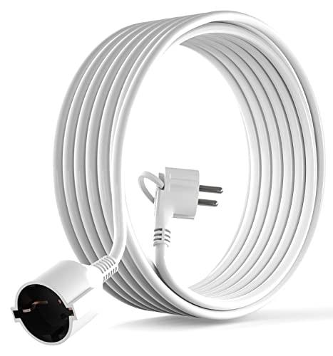 MutecPower 5m Cavo di Prolunga Schuko con spina piatta 90° angolata con Contatto di protezione Prolunga elettrica con contatti di terra fino a 250V 16A IP20 da 5 metri Bianco