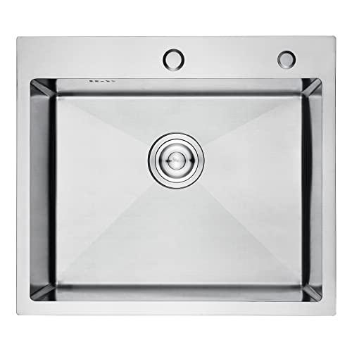 Ibergrif M85545, Lavello Cucina 1 Vasca con Set di Drenaggio, Lavabo Cucina con 2 Fori, 55 x 45 cm, Acciaio Inox