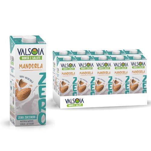 Valsoia - Bevanda Mandorla Zero Zuccheri, Box da 10 Tetra Brik da 1000 ml, 100% Vegetale, Senza Lattosio e Glutine, con Calcio e Vitamine, Ideale anche per Vegani, Vegetariani e Celiaci