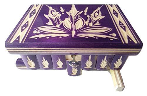 Scatola di gioielli scatola di puzzle magico viola intenso tesoro mistero segreto vano di stoccaggio scatola di legno decorazioni per la casa rompicapo