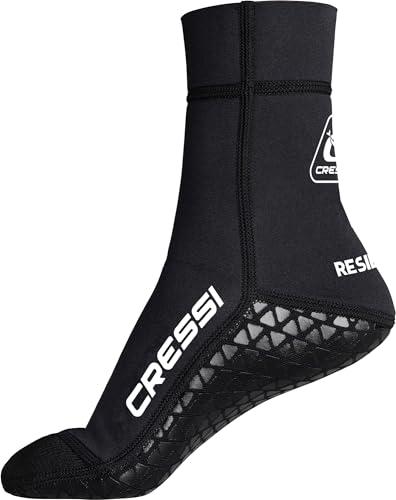 Cressi Resilient Pro Neoprene Socks M- Calzari Unisex Neoprene 3mm Nero Monofoderato Anti Sabbia System “Smooth Glideskin Sandproof” con Suola Grip Gommata Antiscivolo, per Sport Acquatici, M
