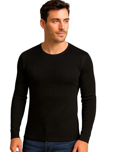 Liabel Maglia Intima Uomo Caldo Cotone Manica Lunga (Confezione da 2) Soffice Maglia Intima Invernale Effetto Termico Naturale Bianche o Nere (IT, Testo, L, Regular, Regular, Nero Girocollo - 2pz)