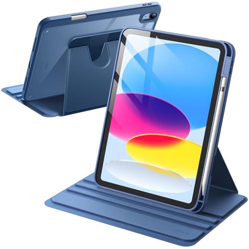 JETech Custodia Rotante per iPad 10 (10,9 Pollici, 2022 Modello, 10a Generazione) con Portapenne, Protezione con Rotazione a 360 Gradi Supporto Cover Chiaro Retro (Navy)