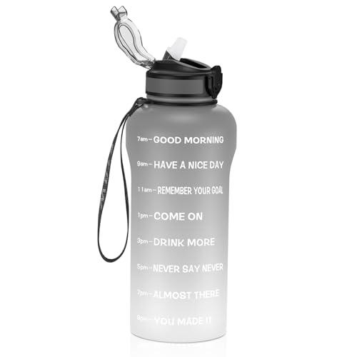 ETDW Borraccia con Cannuccia 2 Litri, 2000 ml Motivazionale Bottiglia d'acqua con Indicatore Del Tempo Senza Perdite per per Ufficio, Scuola, Trekking
