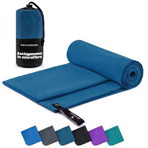 Zenacross Asciugamano Palestra con Borsa per il Trasporto - Asciugamano Microfibra a Rapida Asciugatura e Versatile - Telo Palestra Taglie S - 100 x 50 cm - Blu Marino