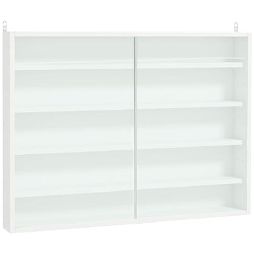 HOMCOM Vetrinetta Moderna per Collezionismo 5 Ripiani, Bacheca Portaoggetti con Mensole Regolabili, 80x9.5x60cm, Bianco