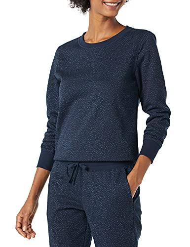 Amazon Essentials Felpa Girocollo da Donna in Pile di Spugna Francese (Disponibile in Taglie Forti), Blu Navy, Ghepardo, L