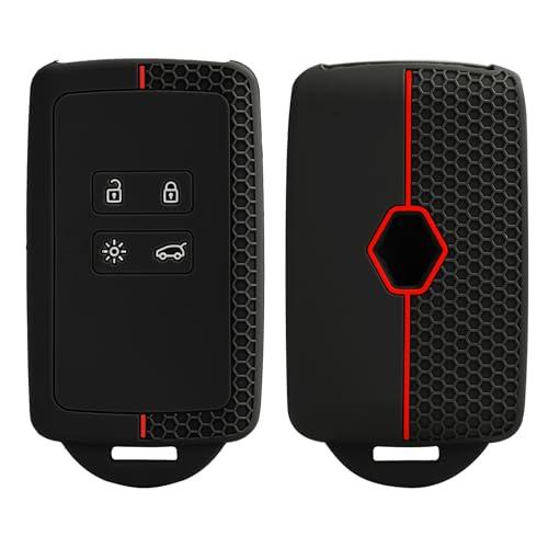2 custodie per chiavi dell'auto, per Renault, Duster, in silicone - Silicone Chiave Clio - 4 Tasti (Nero e rosso-2 pezzi)