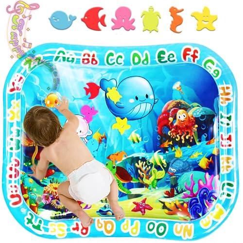 GARNHLOB Grande Tappetino ad Acqua per Neonati da 3 6 9 12 Mesi, 95x76cm Gonfiabile Neonato Tappeto ad Acqua Giocattoli, Sensoriale Baby Water Mat per Neonati Regali (Blu)