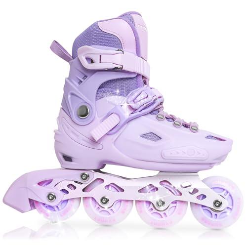 Pattini in linea per bambini, bambina regolabili, per bambini, adulti, ragazze e ragazzi, pattini in linea, per interni ed esterni (L)