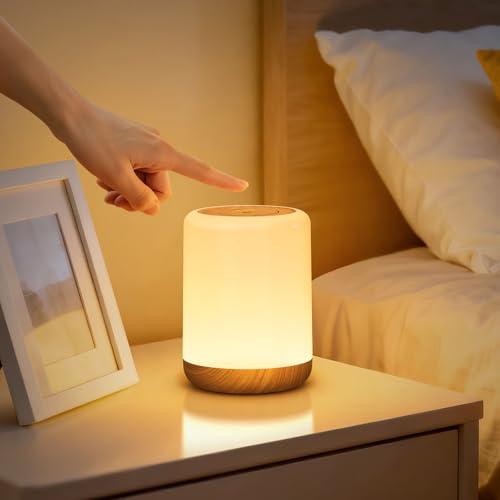 VIWAVE Lampada da Comodino LED Touch, Abat Jour da Comodino con 256 Colore RGB e 3 Modalità, Luce Notturna Bambini con Timer e Memoria, Lampada da Tavolo Ricaricabile Senza Fili per Camera da Letto