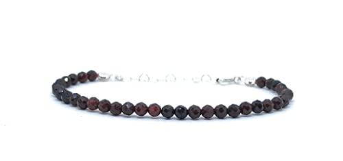 Bracciale granato pietre naturali semipreziose Catena in argento sterling spessore 4 mm regolabile da 16cm a 19cm.