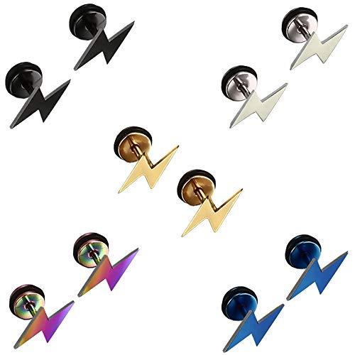 Epoch World Orecchini Fulmine Uomo Bambina Maschili Oro Negro 5 Paia Acciaio Inossidabile, Orecchini Donna Argento Piccoli Piercing