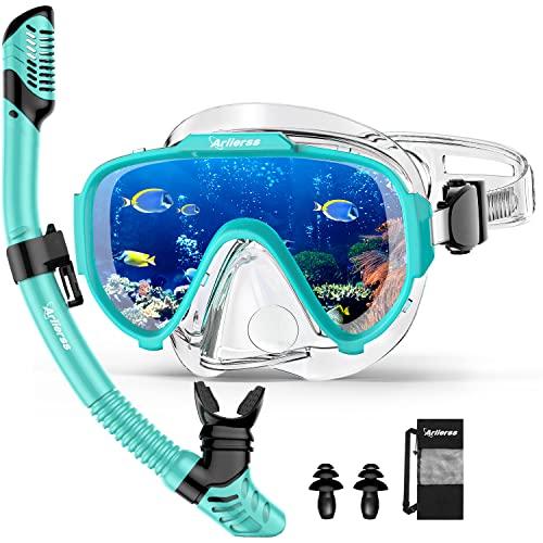 Arlierss Set per Snorkeling, Anti-Fog Maschera Subacquea Panoramica a 180 Gradi e Snorkel Pieghevole, Anti-Perdite Maschera Snorkeling, Set Snorkeling, Set per Lo Snorkeling ​a Secco, Unisex Adulto
