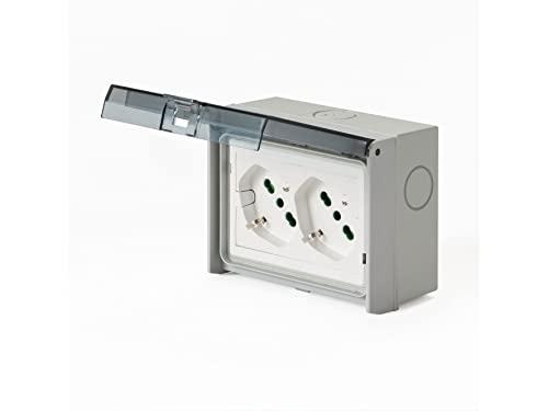FANTON 421021PAR - Multipresa universale da incasso OPERA/PLA doppia presa bipasso schuko 2P+T 16A IP55con scatola da parete a 3 moduli
