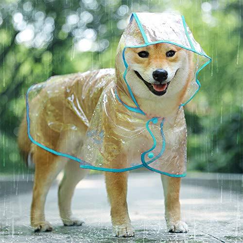 Cappotto Impermeabile per Cani Gatto con cappuccio, Regolabile PVC trasparente poncho impermeabile ultraleggero, Per cani di piccola taglia（Blu, L）