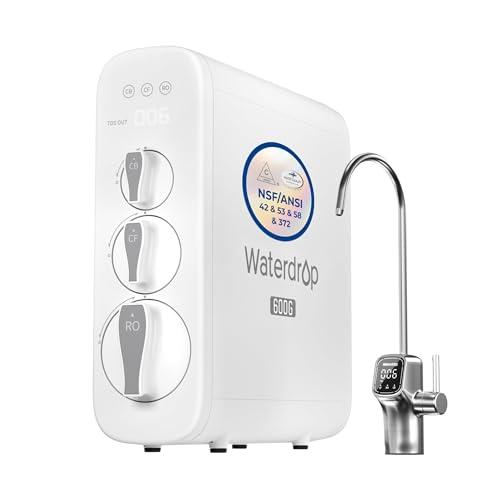 Waterdrop G3P600 Osmosi Inversa Sistema, Certificato NSF/ANSI 58 e 372, Sotto il Lavello, Riduzione dei TDS, 600 GPD, 2:1 da Puro a Scarico, Rubinetto LED Intelligente