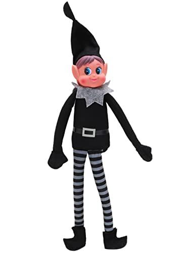 Toyland® Elves Behavin Badly 12 pollici ragazza elfo con vestiti neri peluche con gambe lunghe, corpo morbido e testa in vinile - novità natalizie