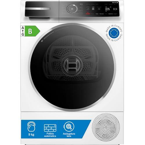 Bosch WRB247C0IT Serie 8 Asciugatrice smart a pompa di calore, 9 kg, Classe energetica A, Condensatore autopulente, Sensori di asciugatura intelligenti, Riduce le pieghe, Bianco, 60 Cm
