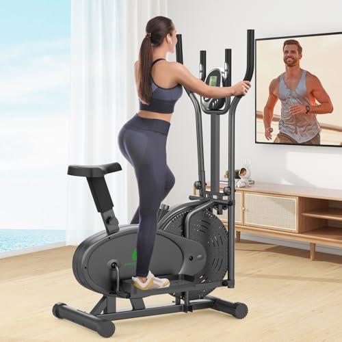Ellittiche, 2 in 1 Ellittica e Cyclette con Sedile, Monitor LCD, Resistenza regolabile, Pedali Antiscivolo, Macchina per l'allenamento Ellittico, Stepper per l'allenamento Cardio da Casa